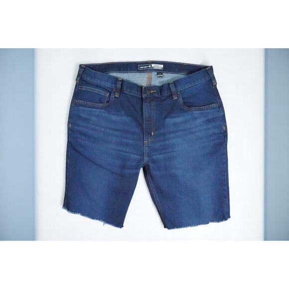 Carhartt Men’s Straight Fit Jean Shorts 38x32 Cutoff | Dark Wash Denim Workwear - Picture 1 of 5